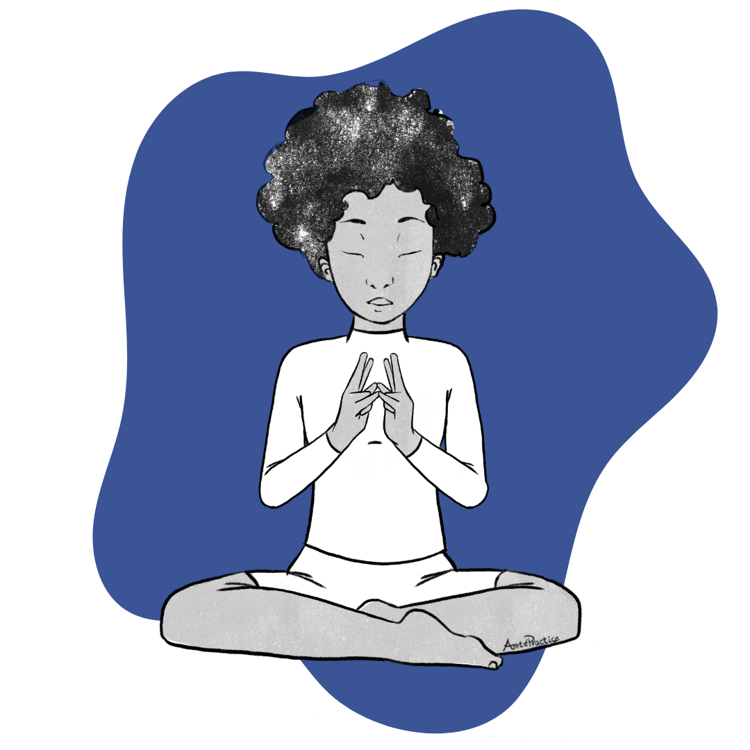 Illustration of Helen sitting in easy pose doing the Meditation to Solve Communication Problems Featured Image