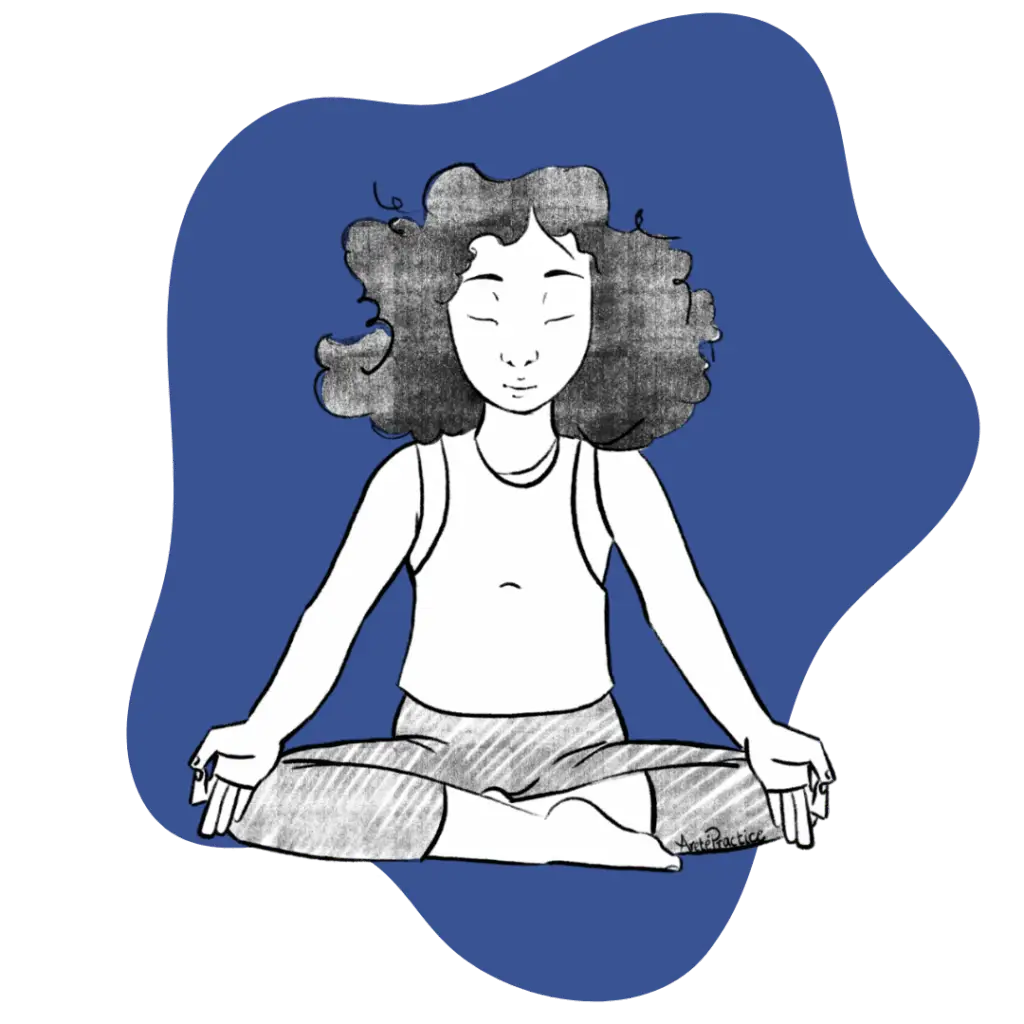 Illustration of Susan sitting in easy pose doing the Meditation to Think Before You Speak Featured Image