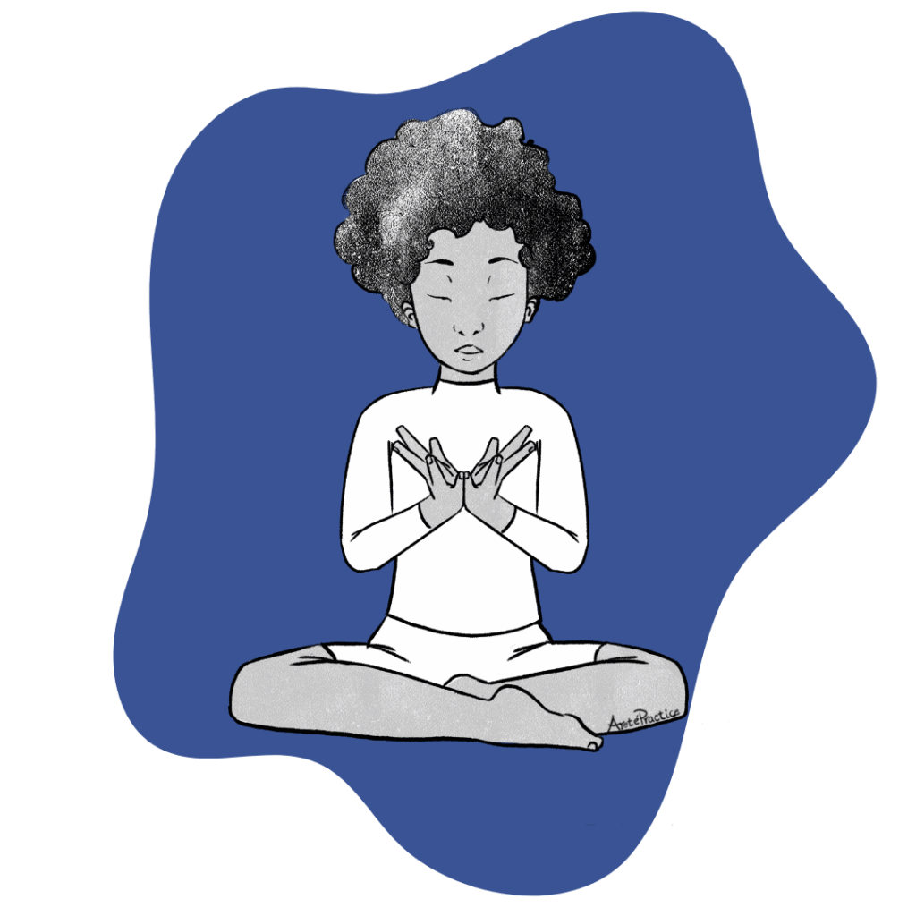 Illustration of Elaine sitting in easy pose doing the Rejuvenation Meditation Featured Image