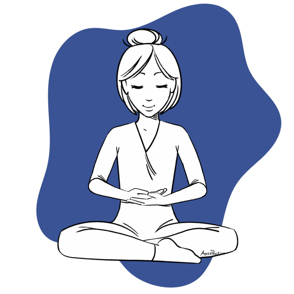 Illustration of Helen sitting in easy pose doing the Your Capacity for Infinity Meditation Featured Image