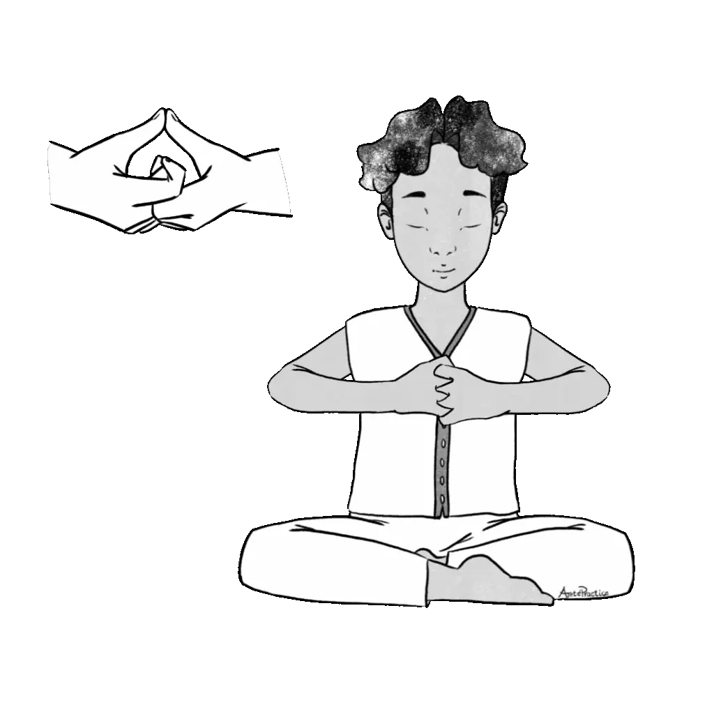 Illustration de David assis en position décontractée, les mains entrelacées au centre du cœur