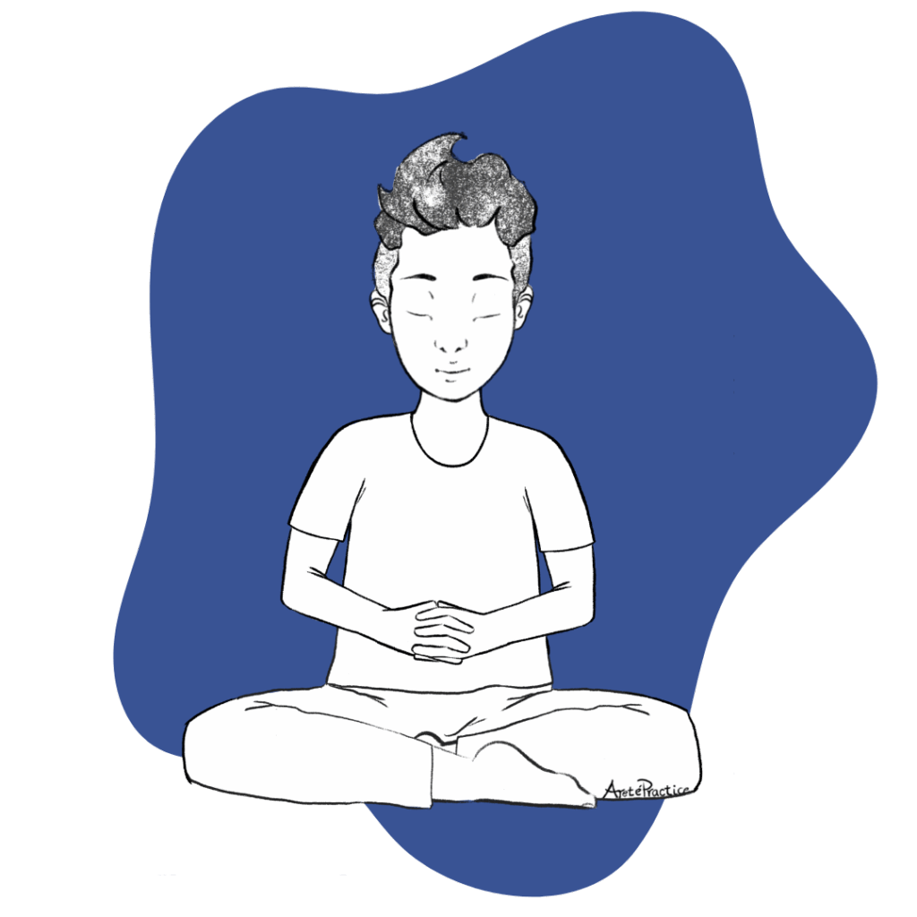 Illustration of George sitting in easy pose doing the