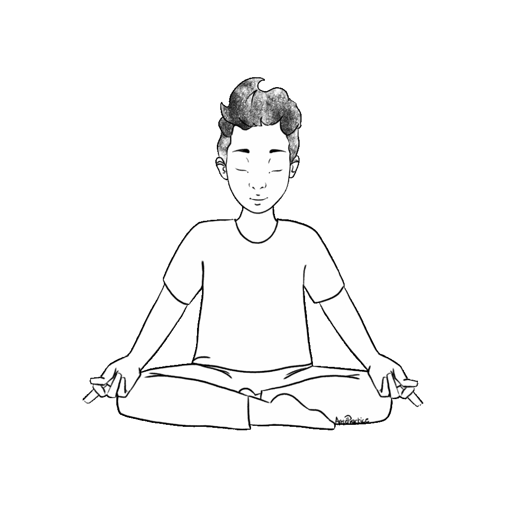 Illustration of George sitting in easy pose with hands on knees snapping fingers