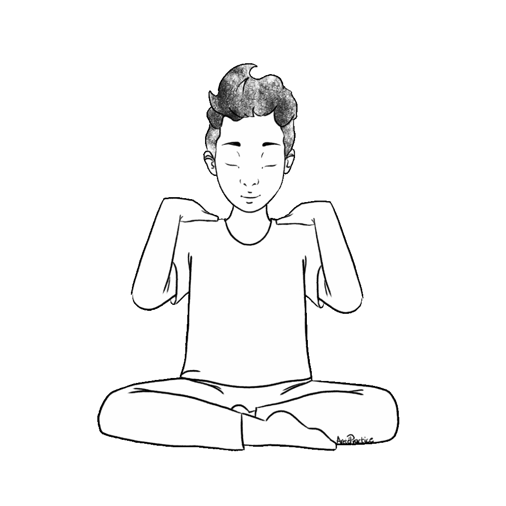 Ilustração de George sentado em pose fácil com as mãos dando tapinhas nos ombros