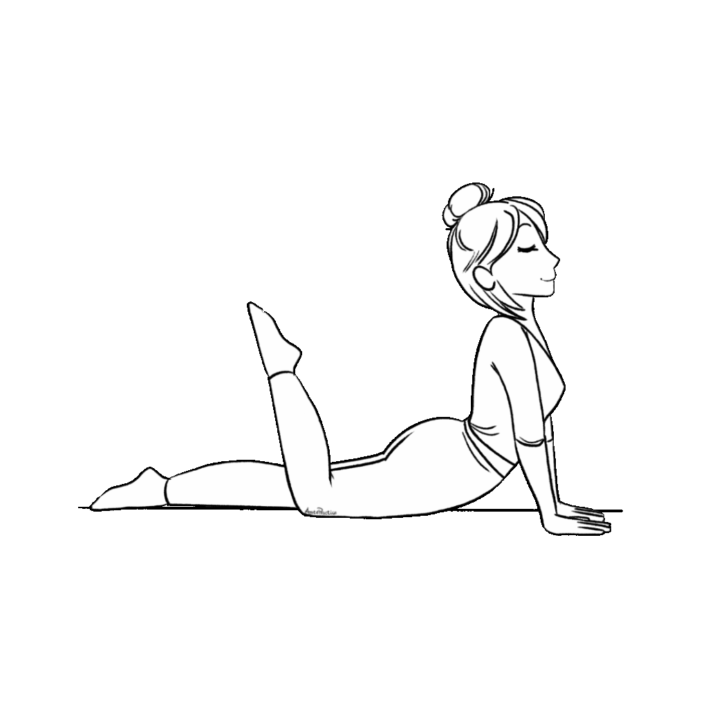 Ilustração de Helen fazendo pose de cobra com as pernas chutando o traseiro