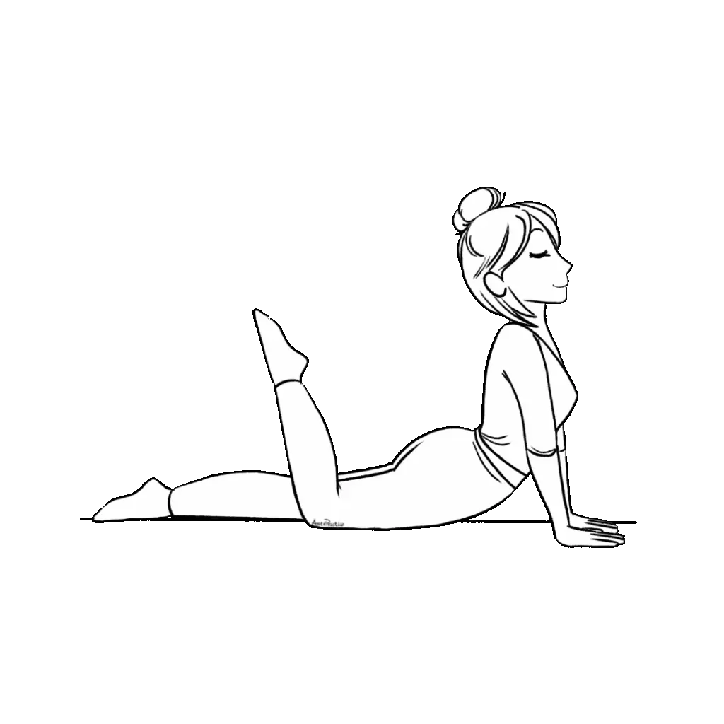 Illustration of Helen doing cobra pose with legs kicking butt