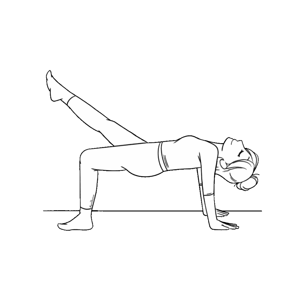 Ilustração de Helen fazendo pose de ponte com a cabeça inclinada para trás e a perna estendida