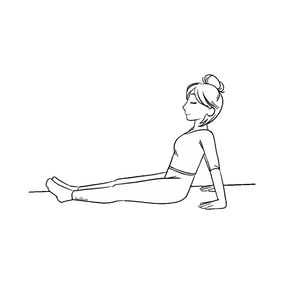 Ilustración de Helen con las piernas extendidas y los brazos hacia atrás inclinándose hacia atrás.