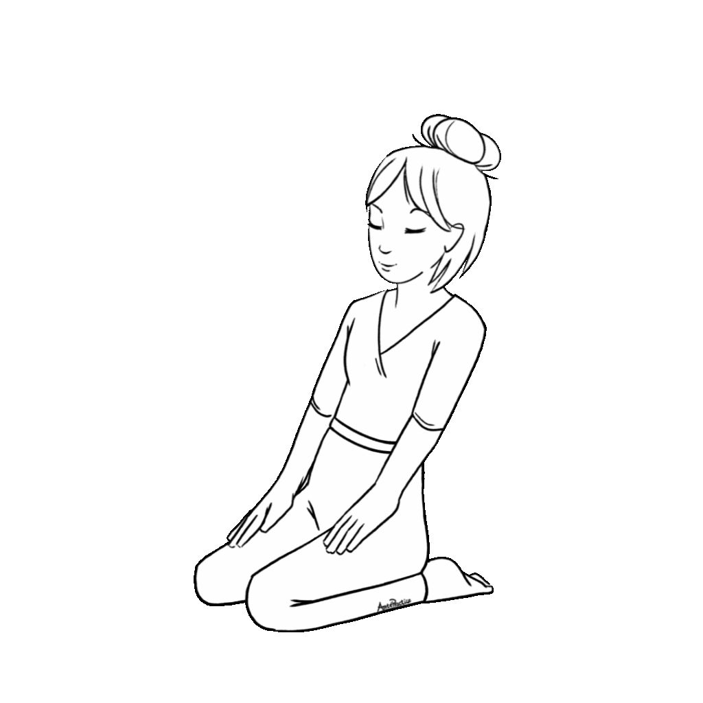 Ilustração de Helen sentada em pose de rocha com as mãos nas coxas e inclinada para trás