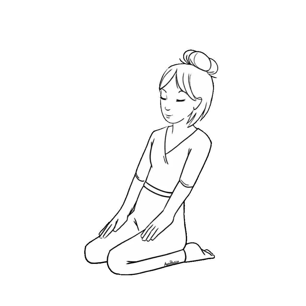 Illustration of Helen sitting in rock pose with hands on thighs and leaning back