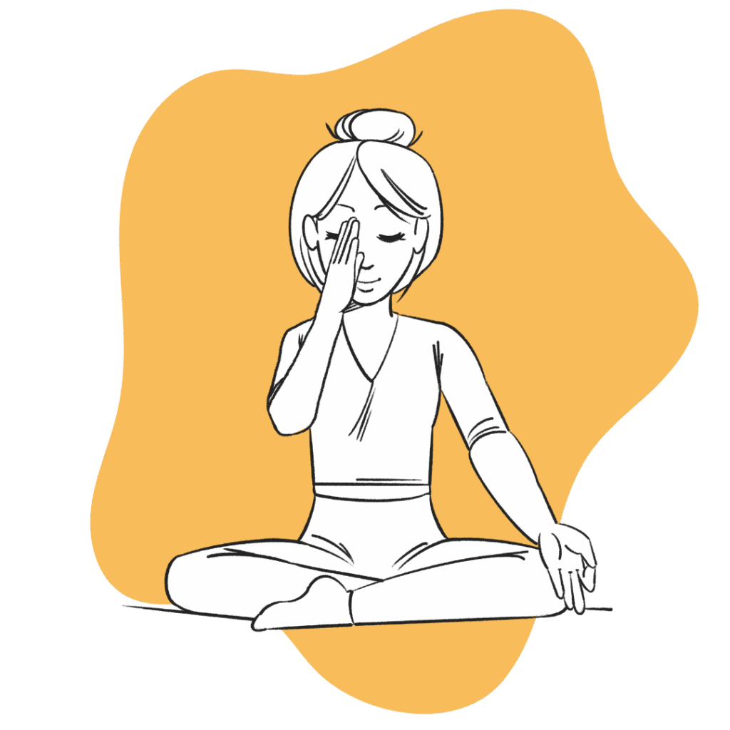 Illustration of Helen sitting in easy pose doin the