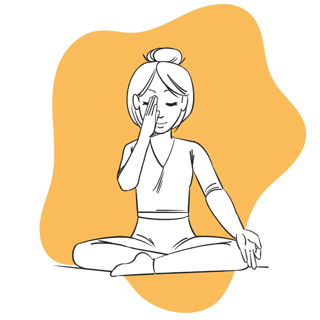 Illustration of Helen sitting in easy pose doin the
