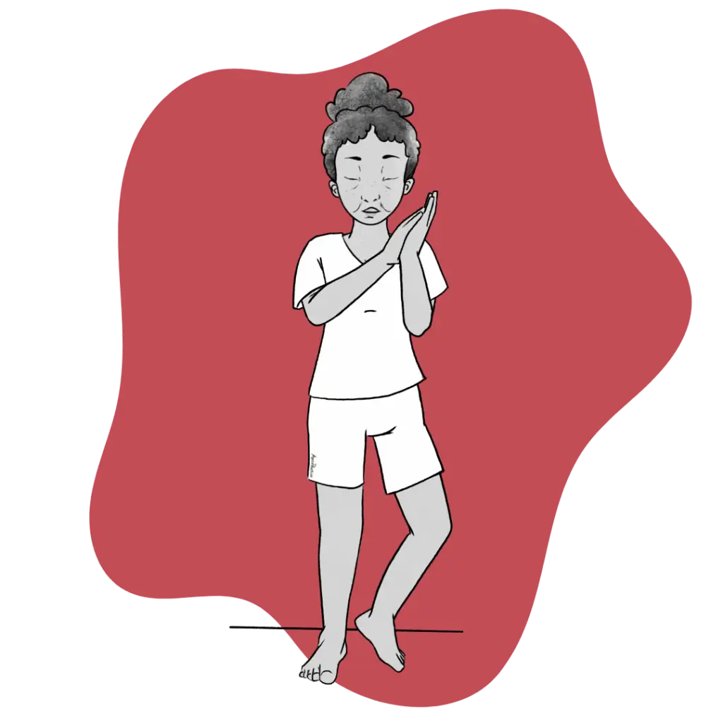 Illustration of Estelle standing and doing the Transcend Fear to Higher Frequency Featured Image