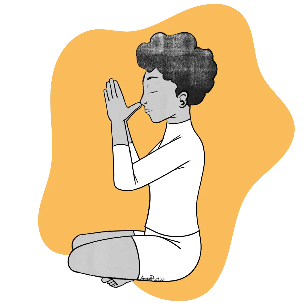 Illustration of Elaine sitting in easy pose doing the Breathing Through Both Nostrils Featured Image