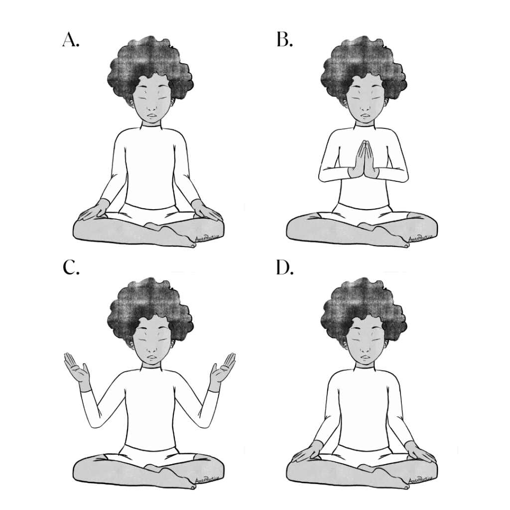 Illustration of Elaine sitting in easy pose doing the Clapping sequence exercise