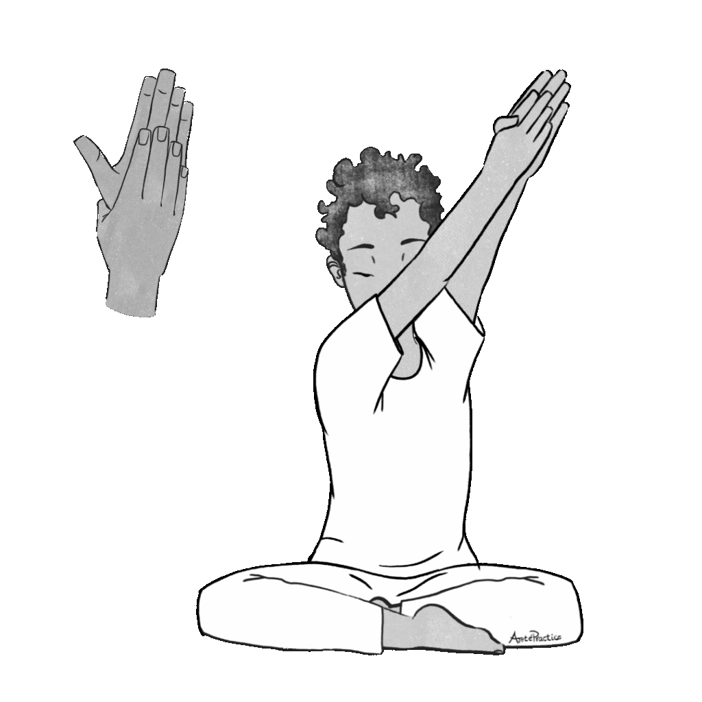 Ilustración de Jerry sentado en postura relajada con las manos juntas y extendidas hacia los lados.