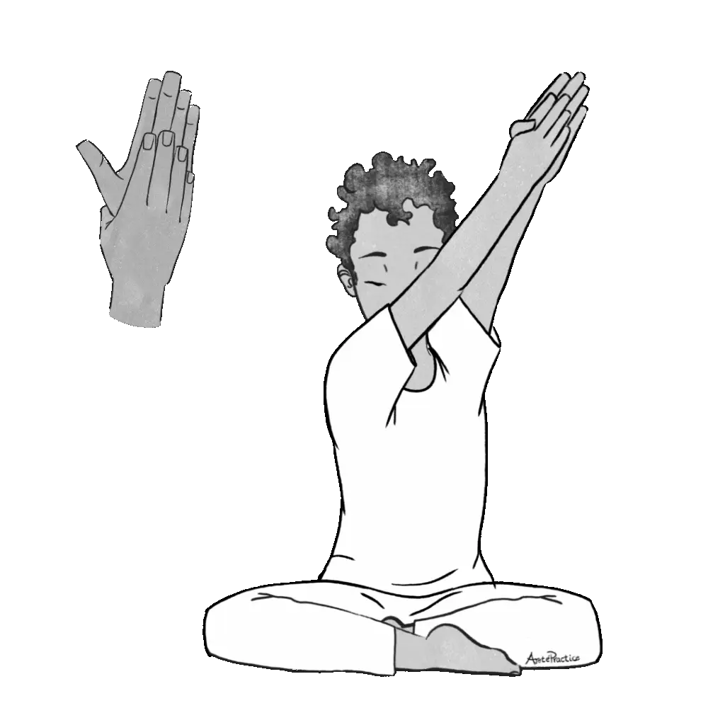 Illustration of Jerry sitting in easy pose with hands together extended out to the side