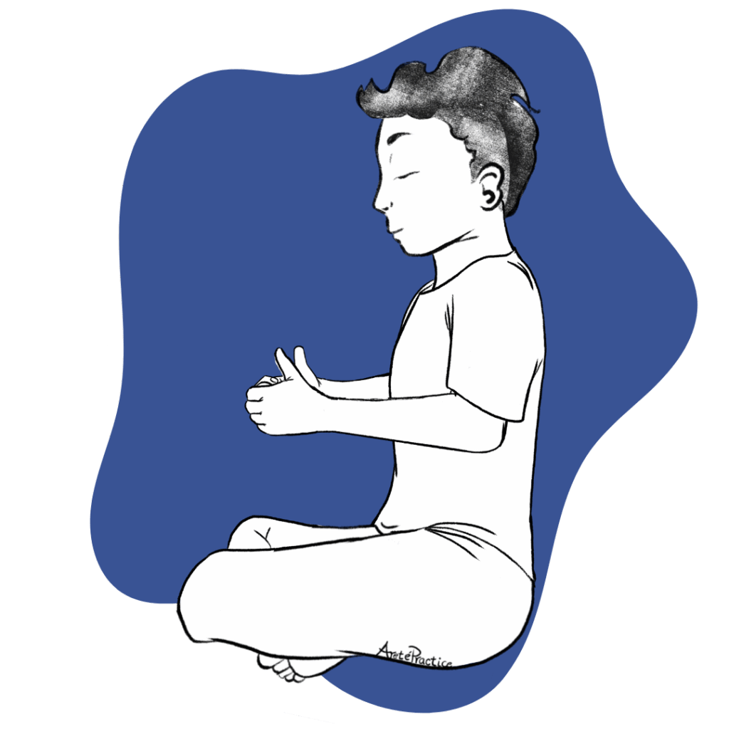 Illustration of George sitting in easy pose doing the