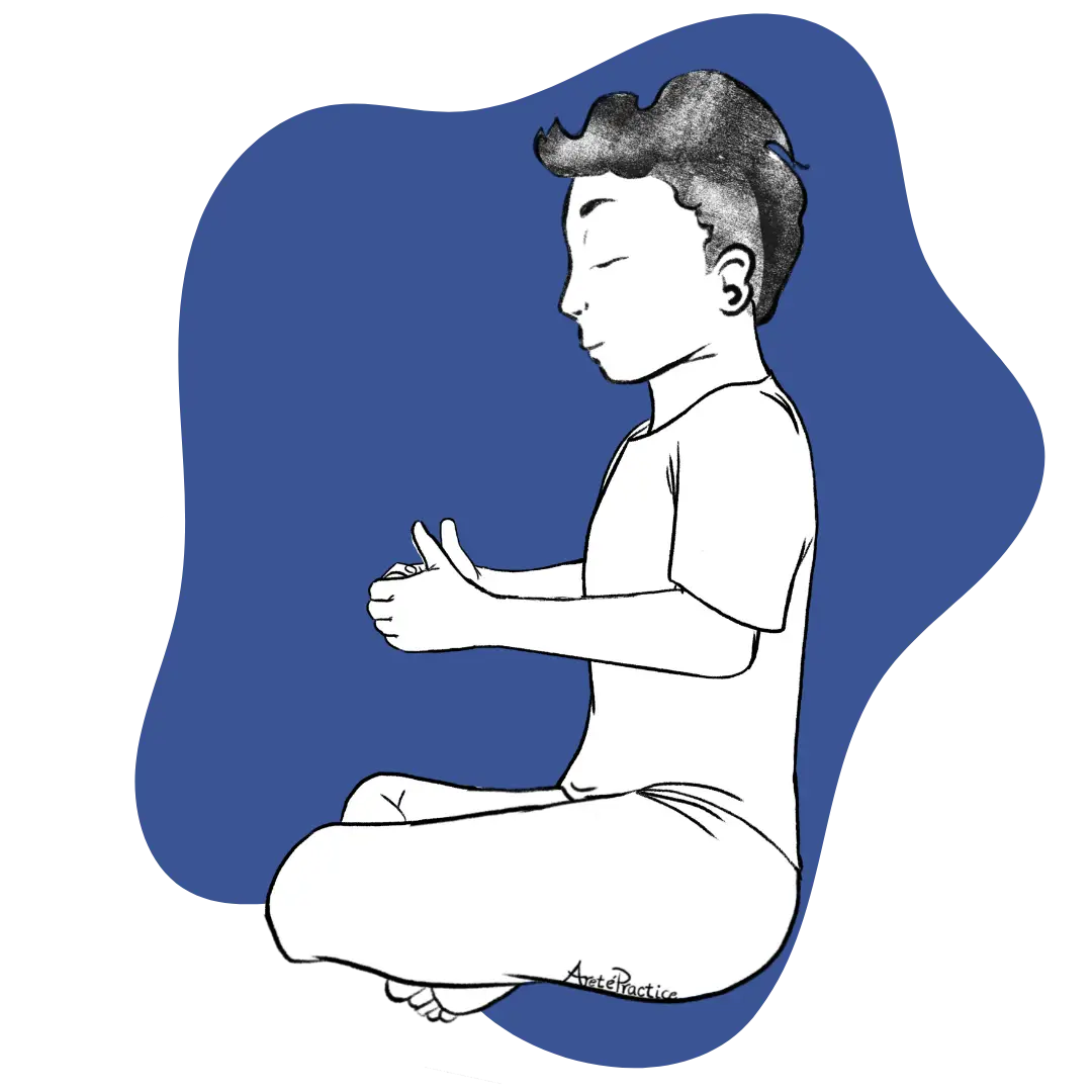 Illustration of George sitting in easy pose doing the Meditation to Confront Your Ego and To Sleep Featured Image