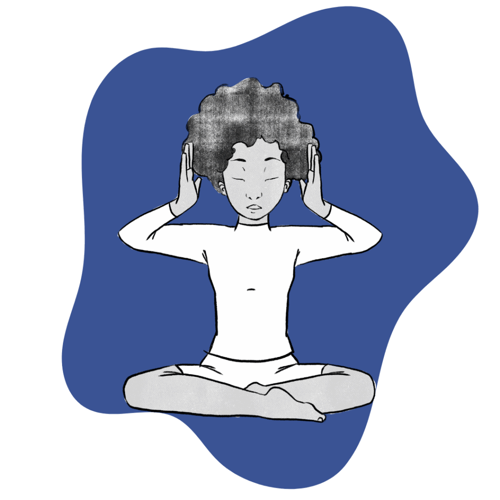 Illustration of Elaine sitting in easy pose doing the Relationship of Self and Soul