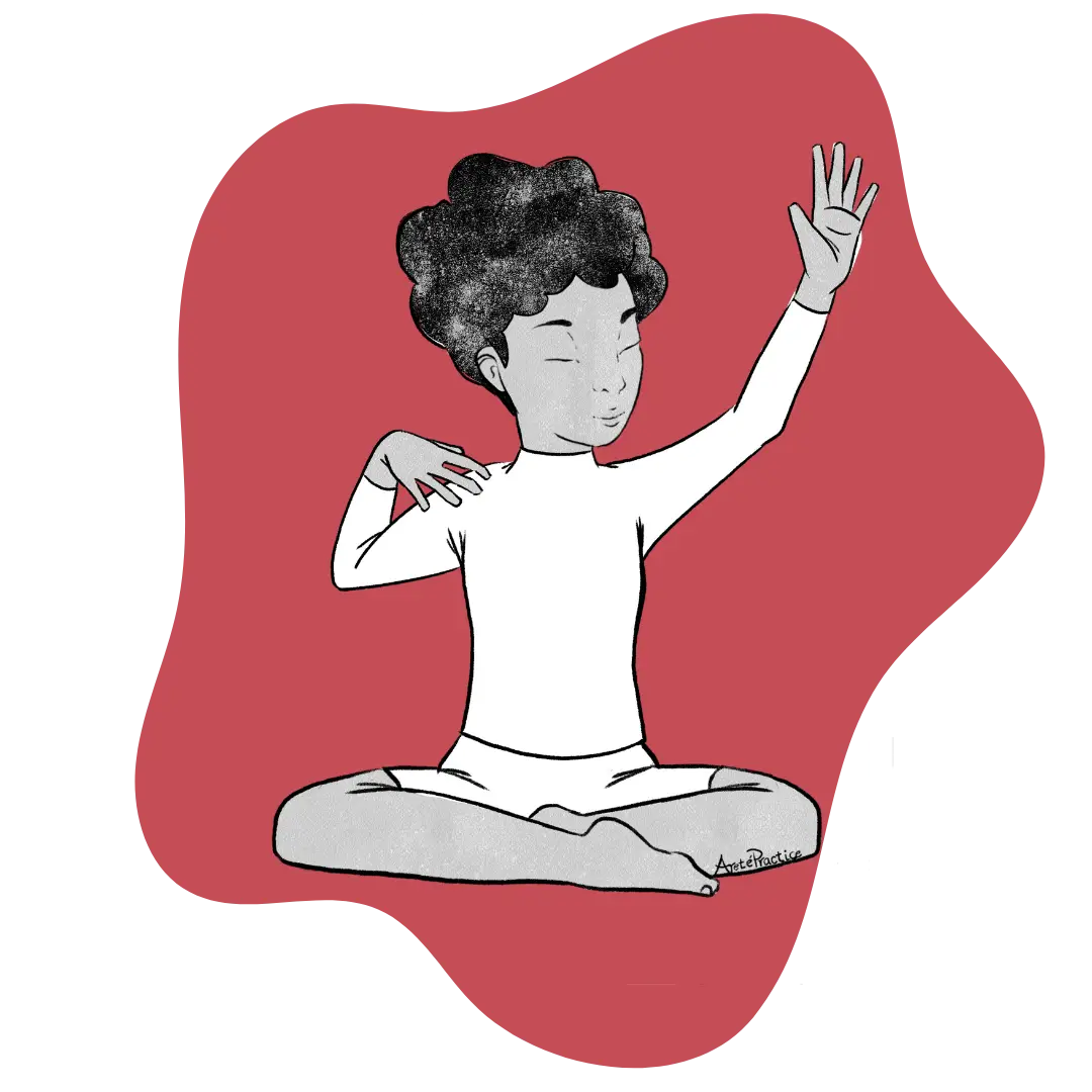 Illustration of Elaine sitting in easy pose doing the Relieving Your Elementary Stress Featured Image