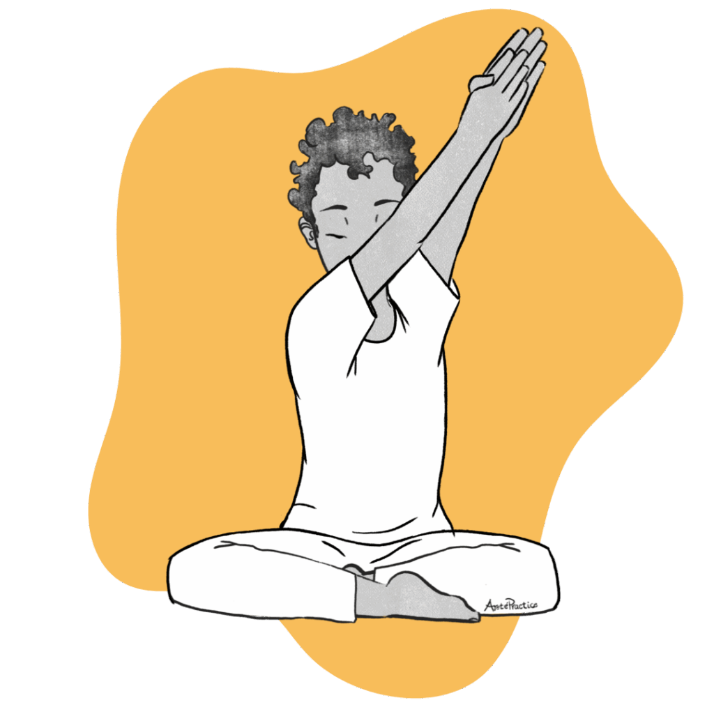 Illustration of Jerry sitting in easy pose doing the Revitalizing the Heart Area Featured Image