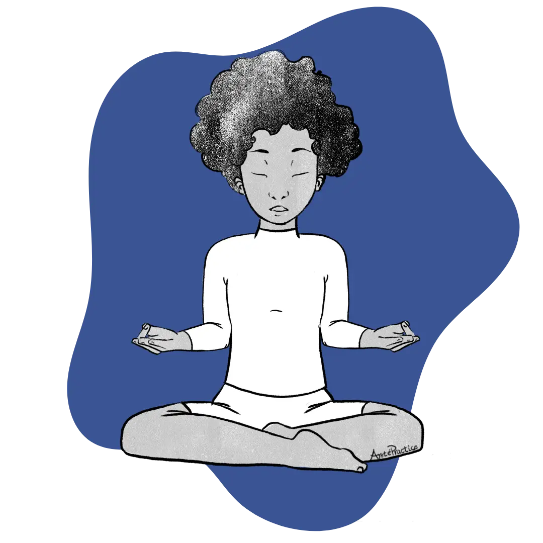 Illustration of Elaine sitting in easy pose doing the The Way Through Any Block is Yours Featured Image