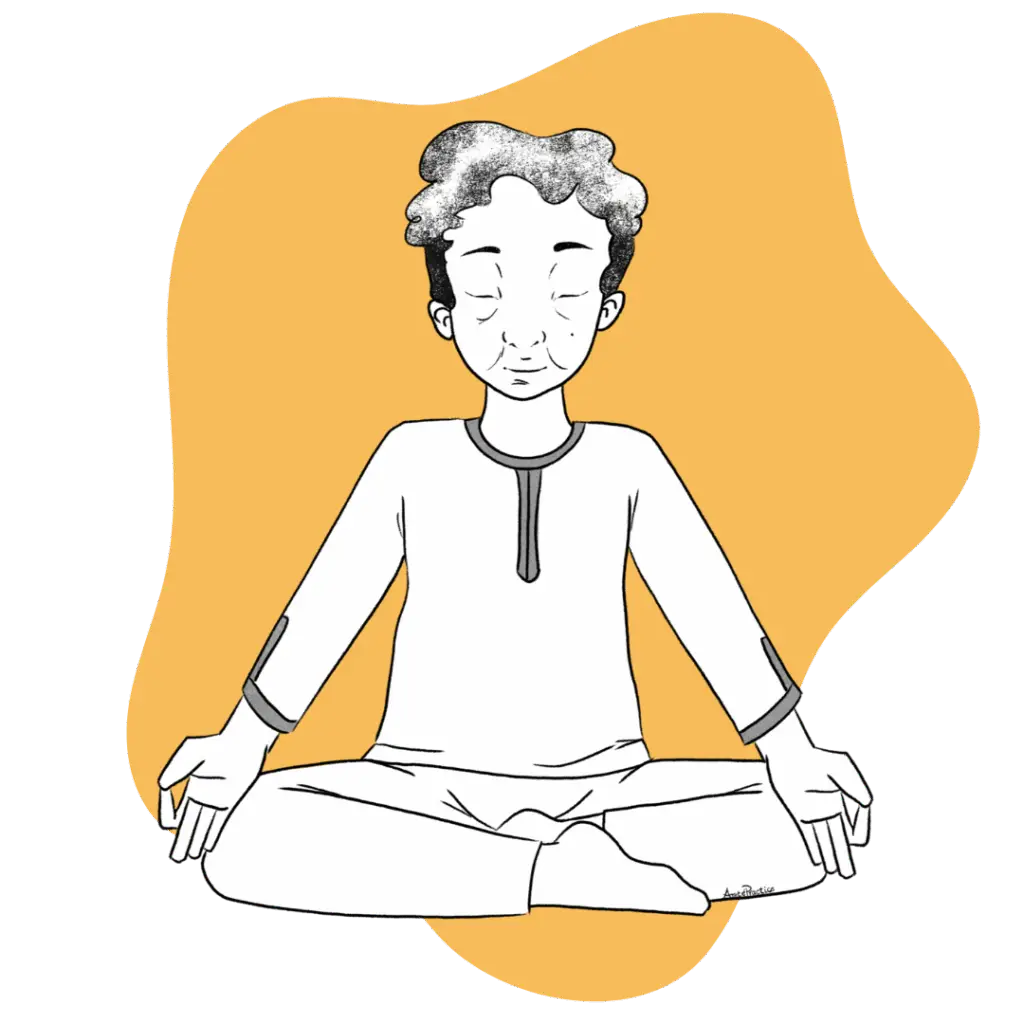 Illustration of Kramer sitting in easy pose doing the To Find Everything Within Featured Image