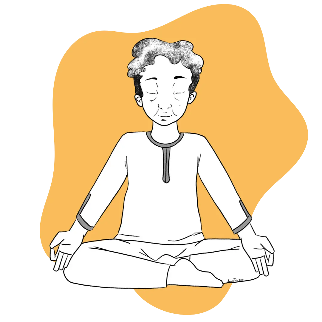 Illustration of Kramer sitting in easy pose doing the To Find Everything Within Featured Image