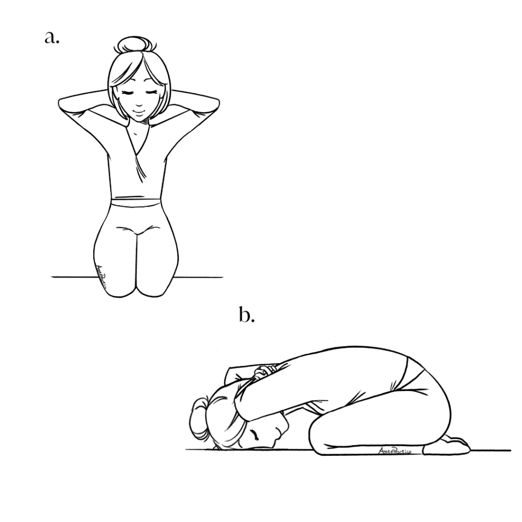 Illustration of Helen sitting in rock pose doing Sitting Bends