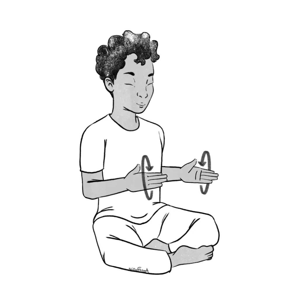 Illustration of Jerry sitting in easy pose with hands parallel to floor in circles