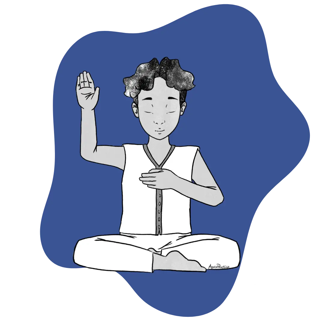 Ilustración de David sentado en postura fácil haciendo la Meditación para las Bendiciones Imagen Destacada