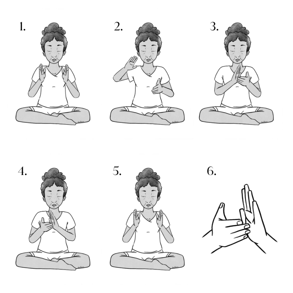Illustration of Estelle sitting in easy pose doing the Meditation for Solar Flares