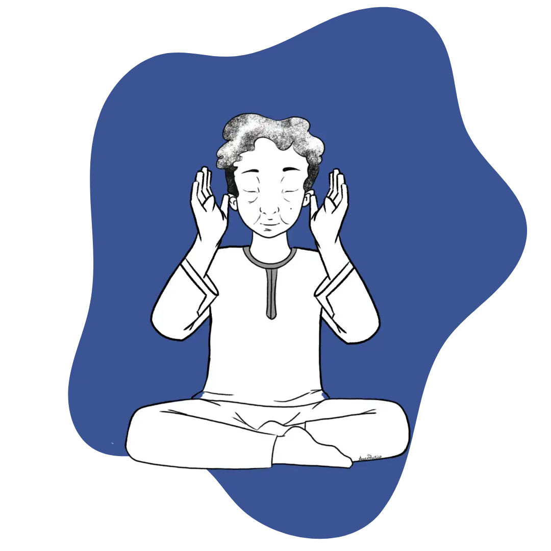 Illustration de Kramer assis dans une posture facile, pratiquant la méditation pour se connecter à son aura (Image à la une)