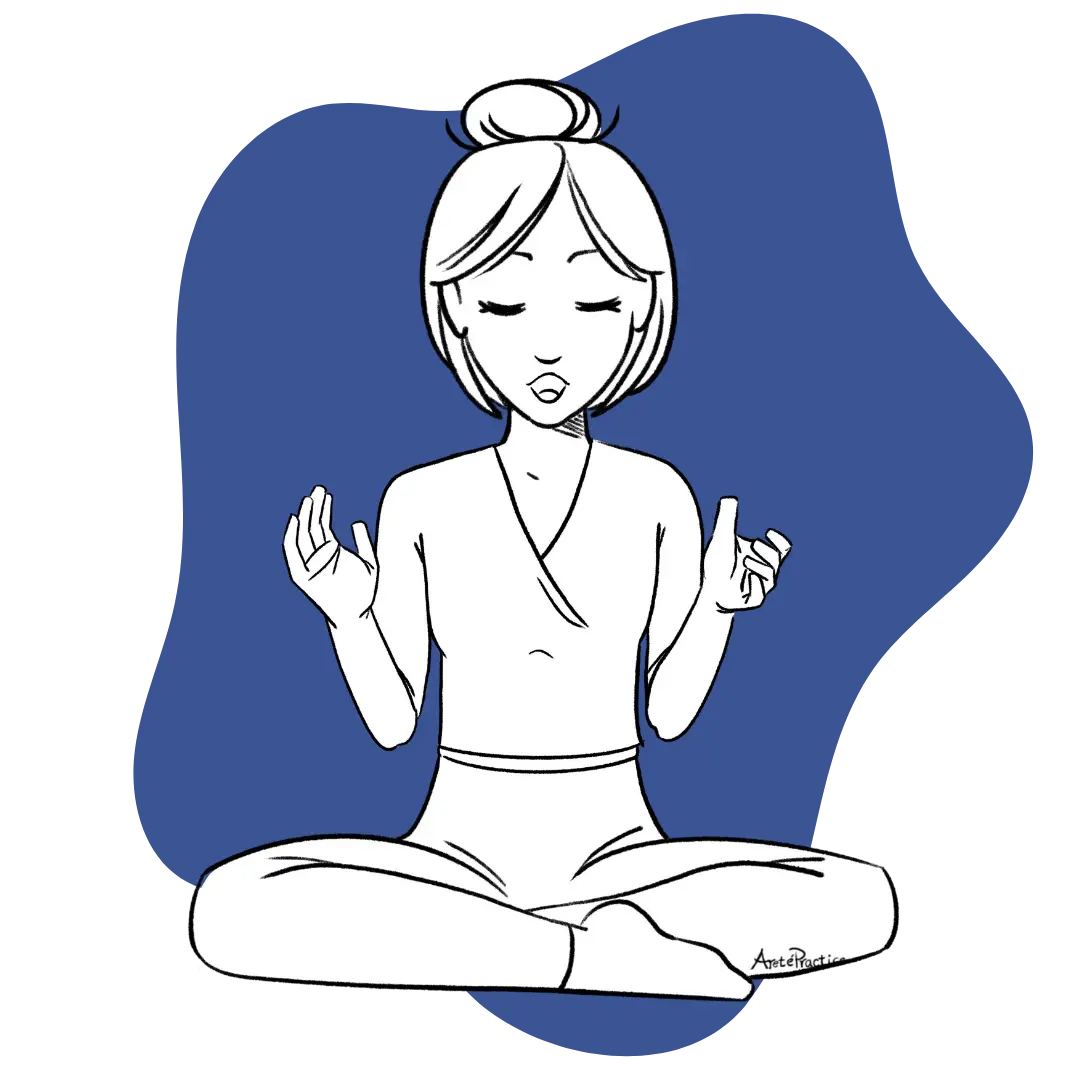 Ilustración de Helen sentada en postura fácil haciendo la Meditación para Fortalecer el Sistema Nervioso Imagen Destacada