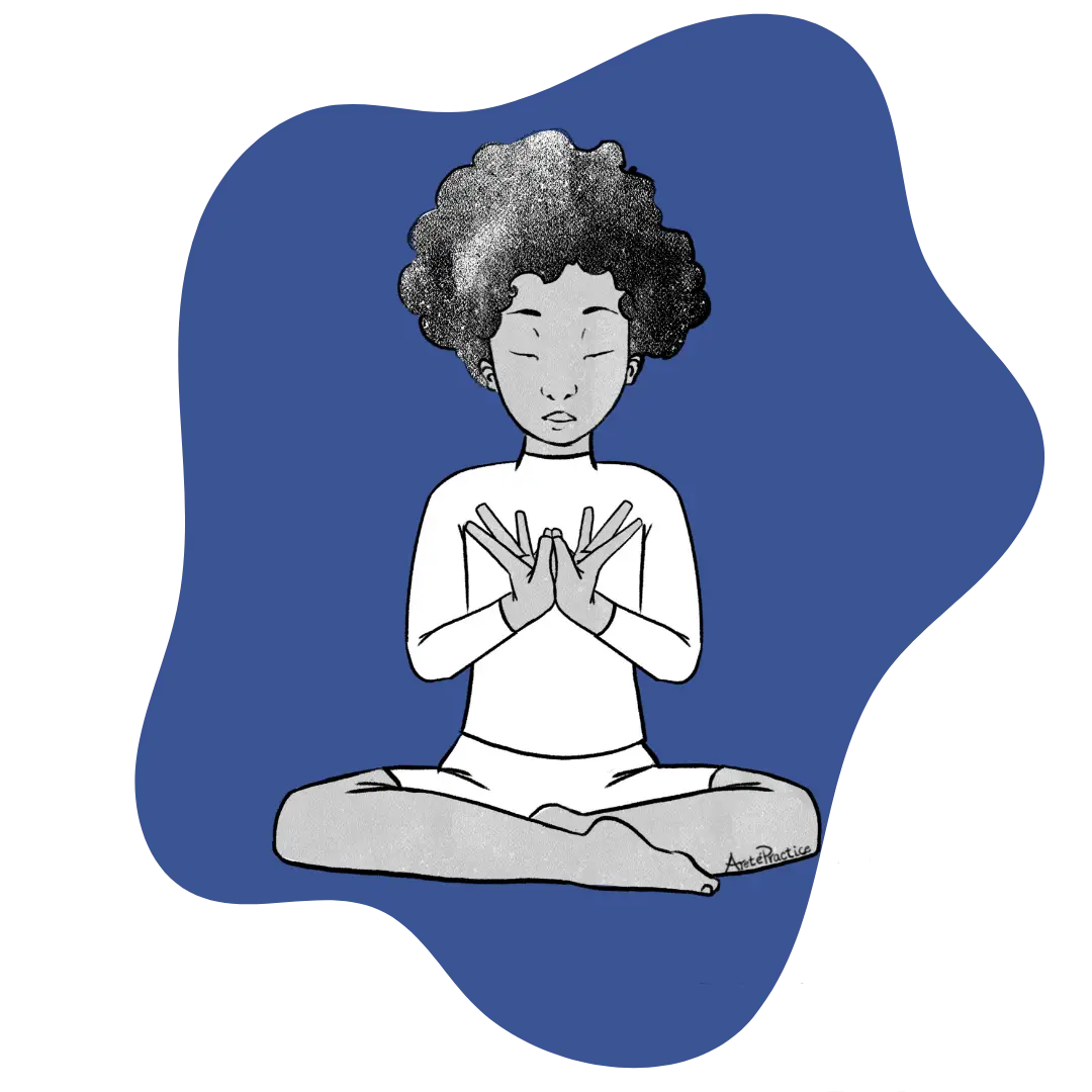 Illustration of Elaine sitting in easy pose doing Breaking the Mask Featured Image