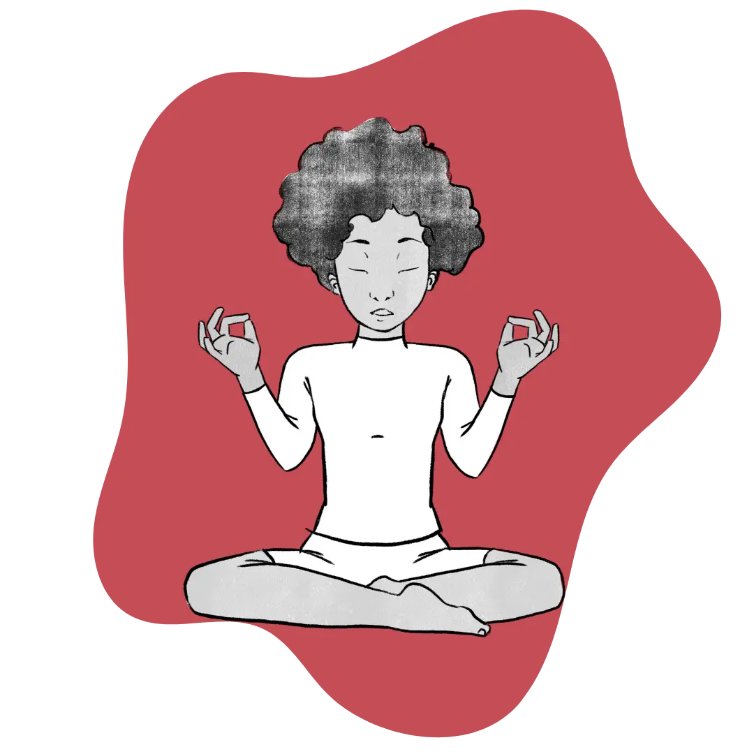Ilustración de Elaine sentada en pose fácil haciendo la limpieza del subconsciente. Imagen destacada.