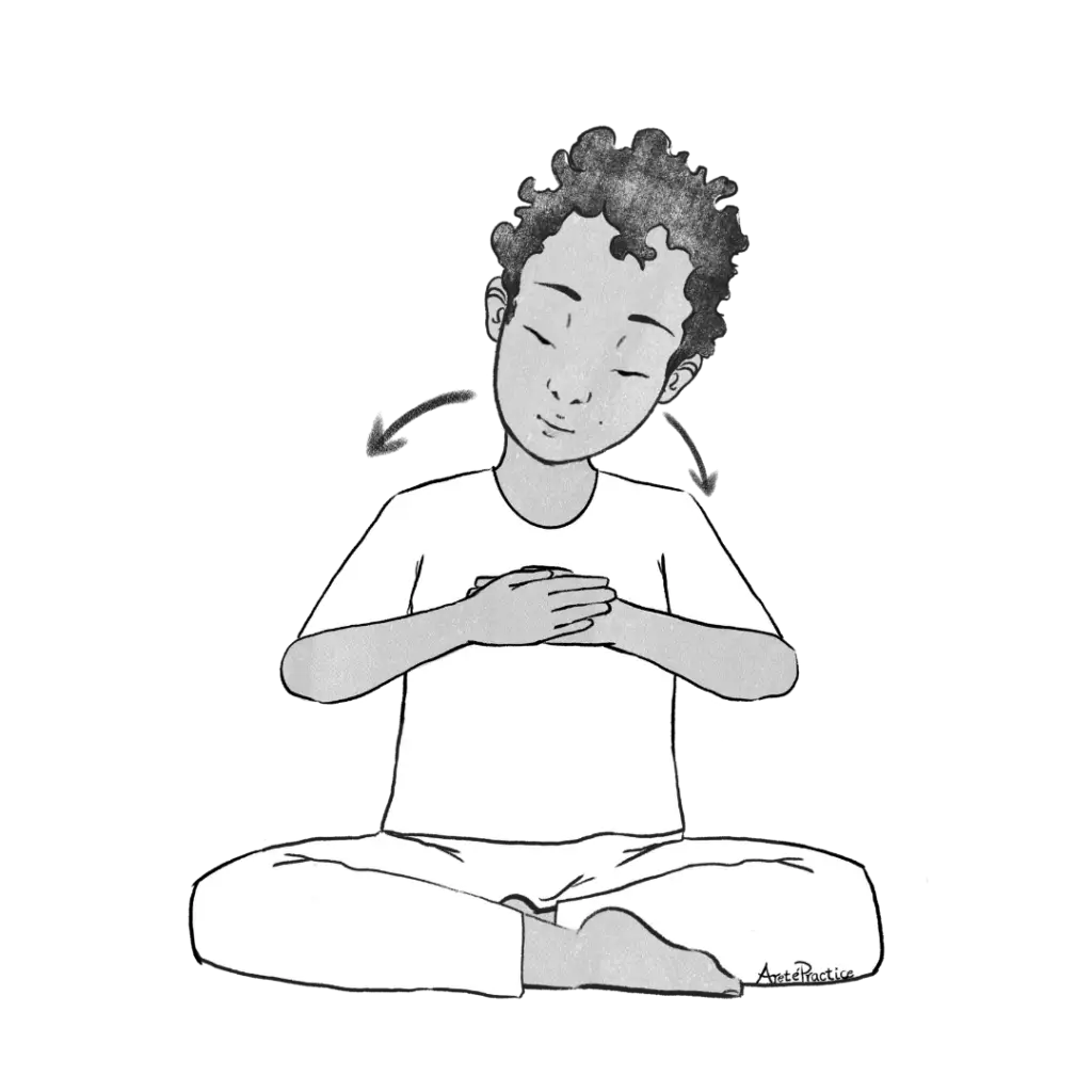 Ilustração de Jerry sentado em posição relaxada com as mãos no coração, a direita sobre a esquerda - movimento da cabeça