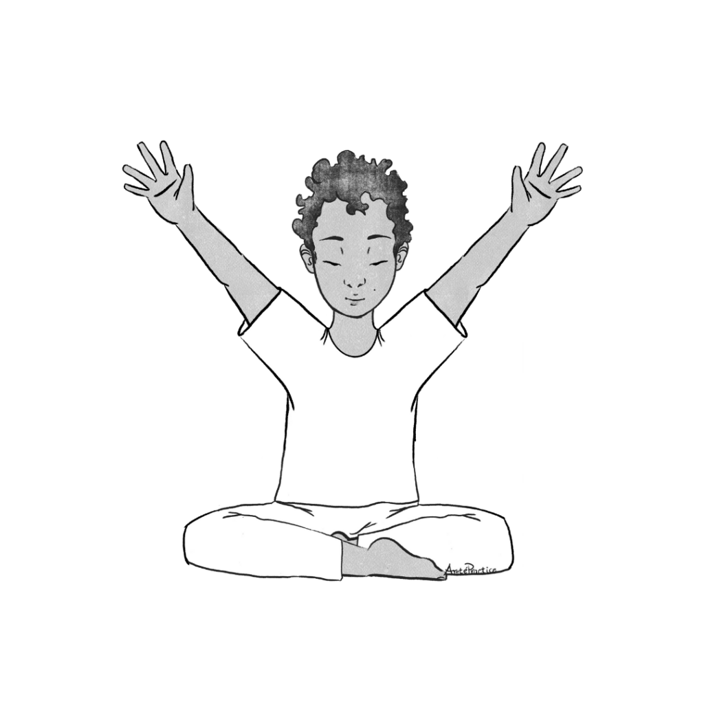 Ilustração de Jerry sentado em posição relaxada com as mãos estendidas para cima e os dedos abertos.