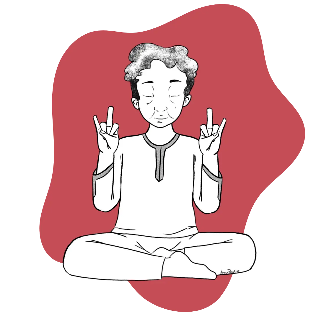 Illustration of Kramer sitting in easy pose doing the Kriya to Stop Aging Featured Image
