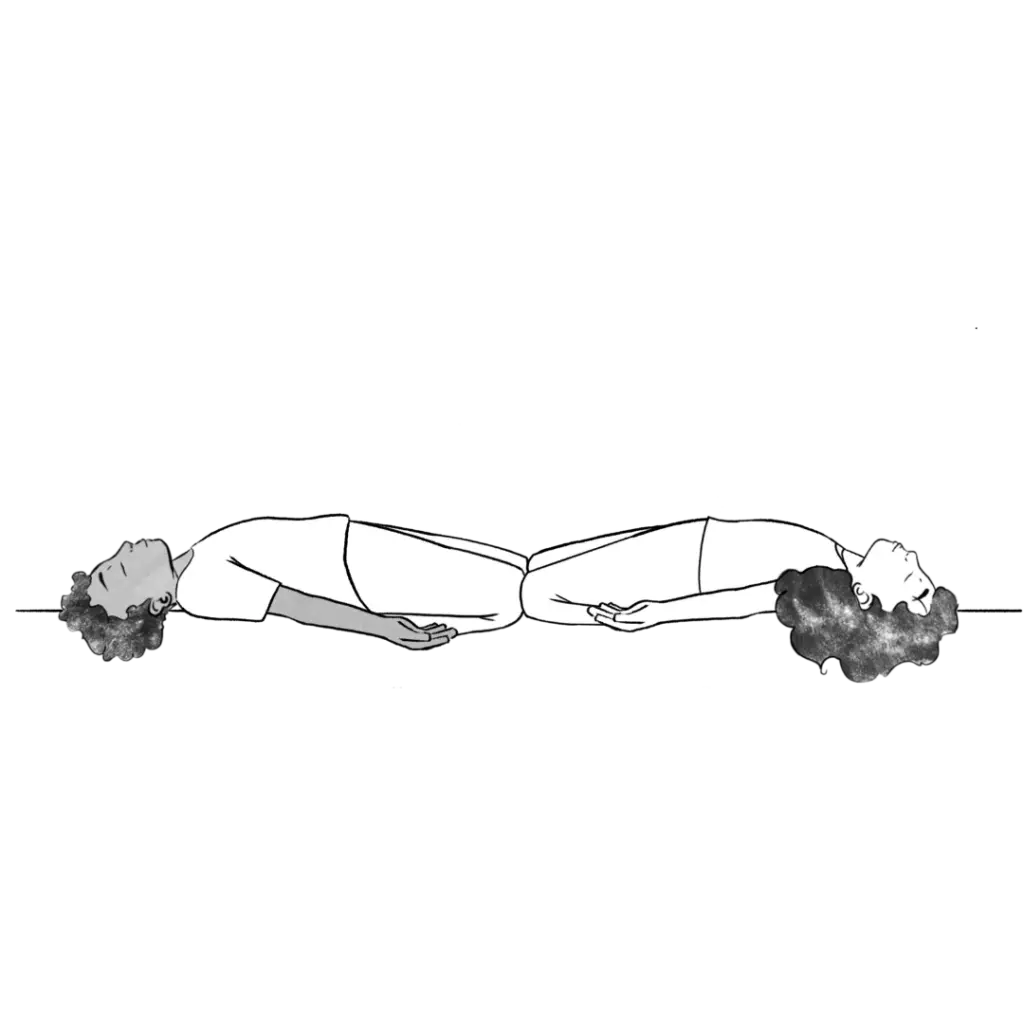 Illustration of Susan and Jerry in Fish pose in partner with knees touching