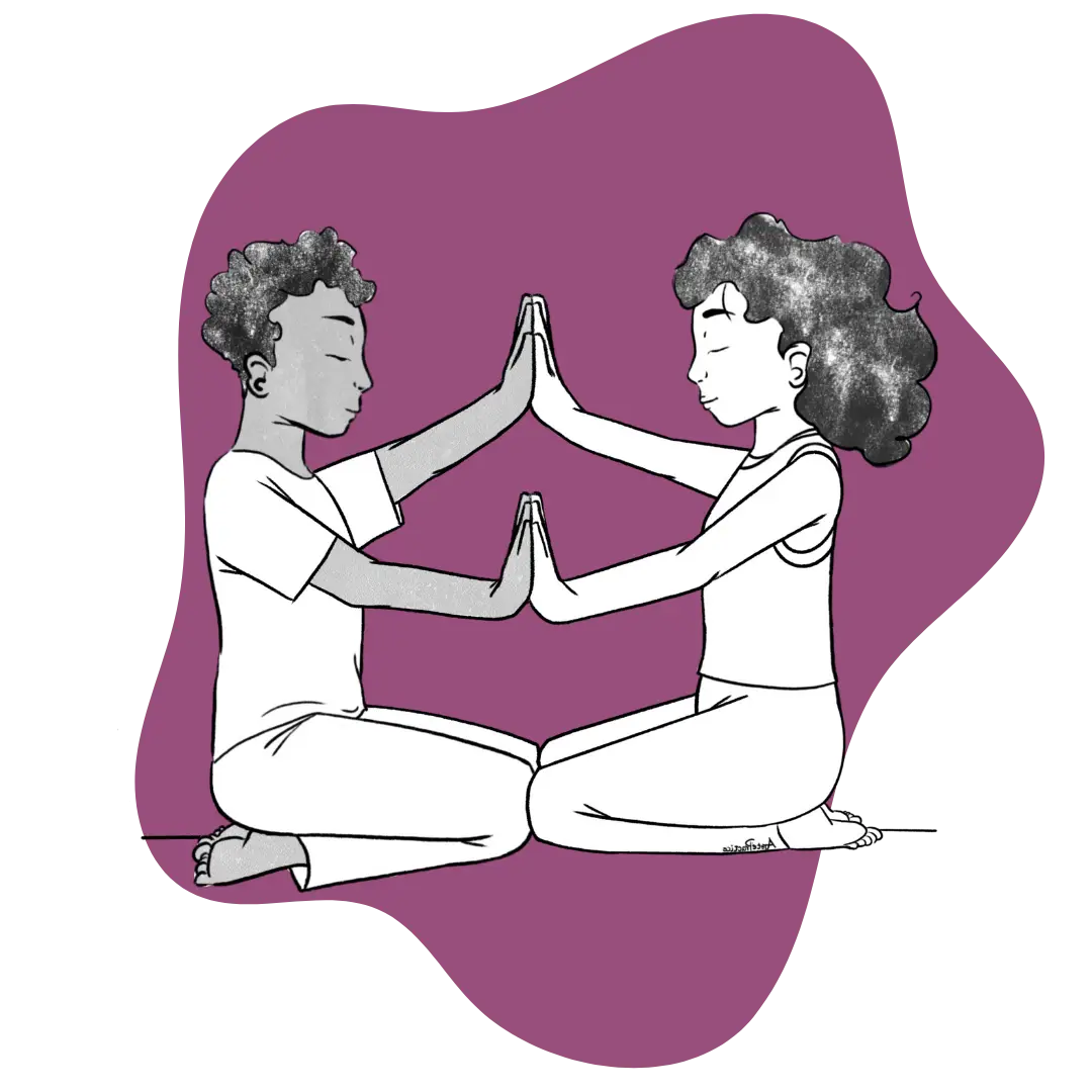 Ilustración de Jerry y Susan sentados en postura de roca haciendo la Kriya de Venus para Lavar Ventanas Imagen Destacada