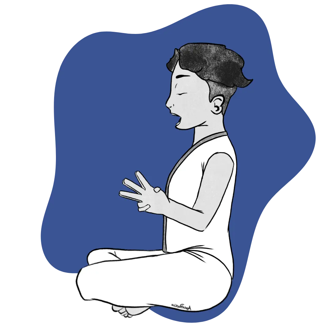 Illustration of Dave sitting in easy pose doing the Kriya for Tranquility and Peace Featured Image