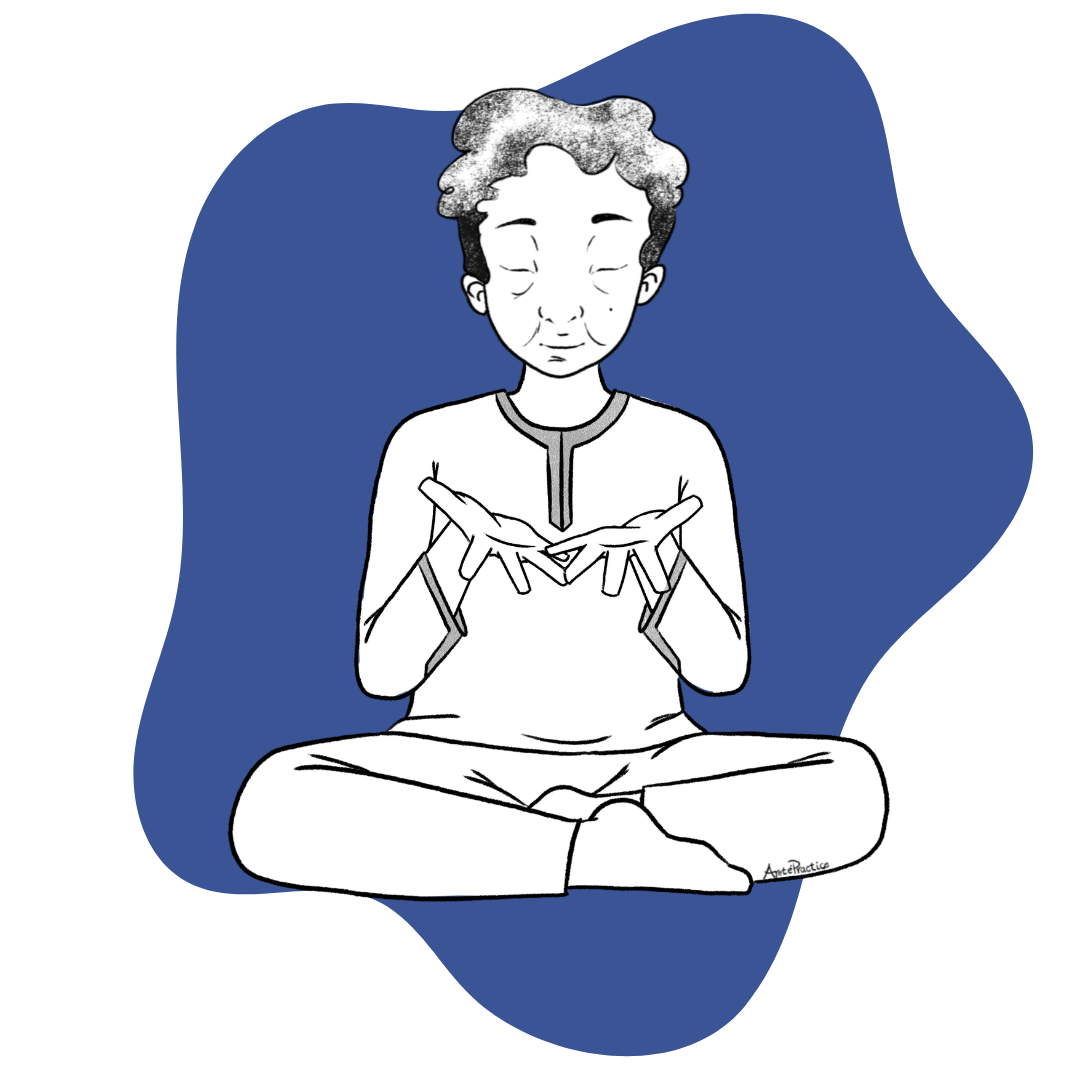 Illustration of Kramer sitting in easy pose doing the Meditation for Balanced Creativity Featured Image