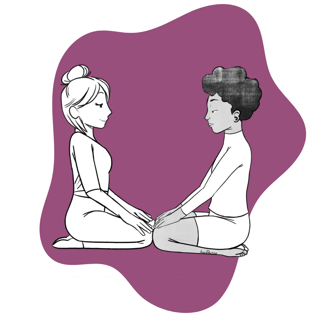 Illustration of Helen and Elaine doing the Rock Pose Venus Kriya Featured Image