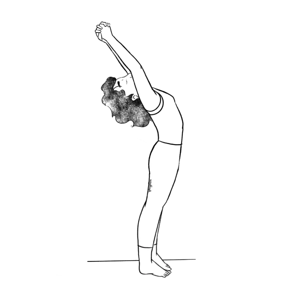 Ilustración de Susan de pie hacia atrás con las manos entrelazadas.